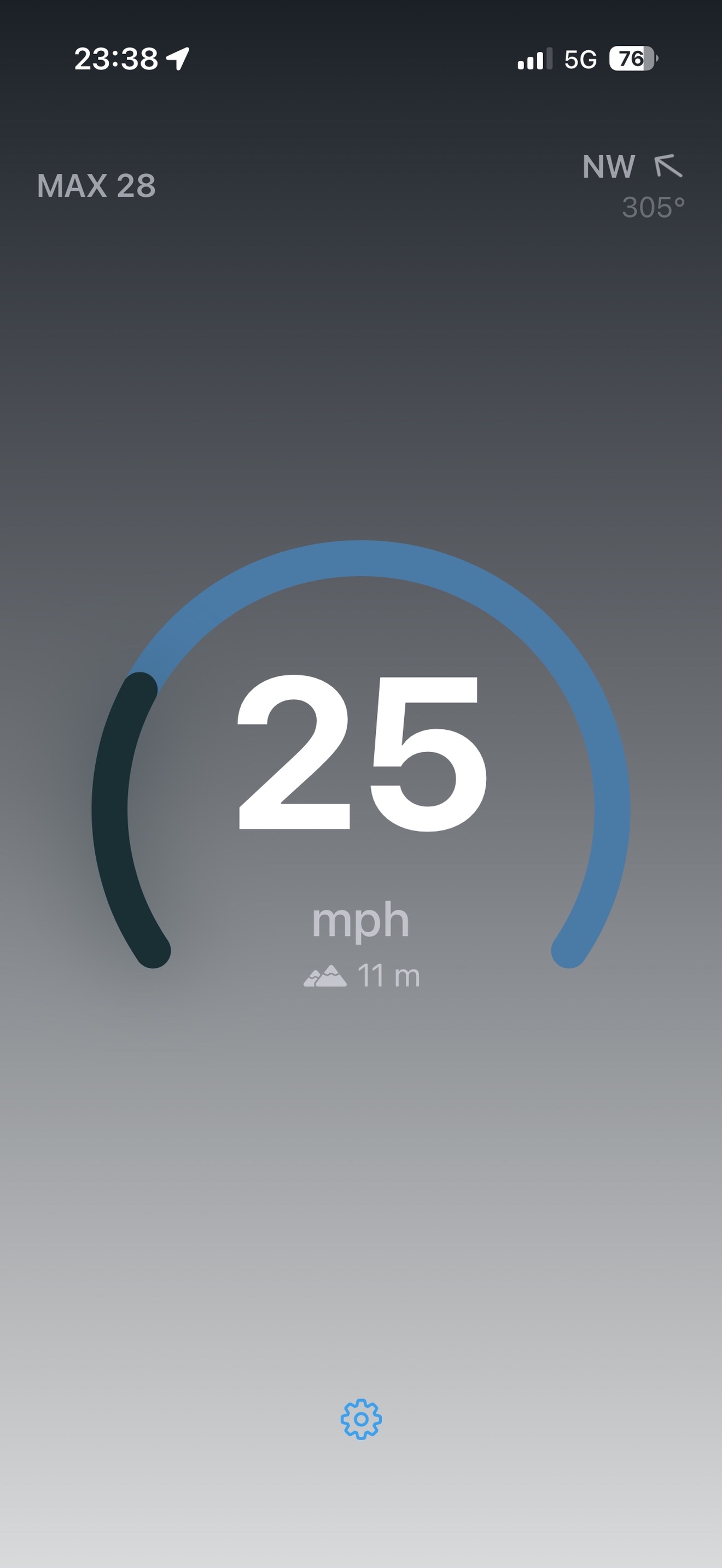 Speedometer One showing 25 mph with max speed and compass