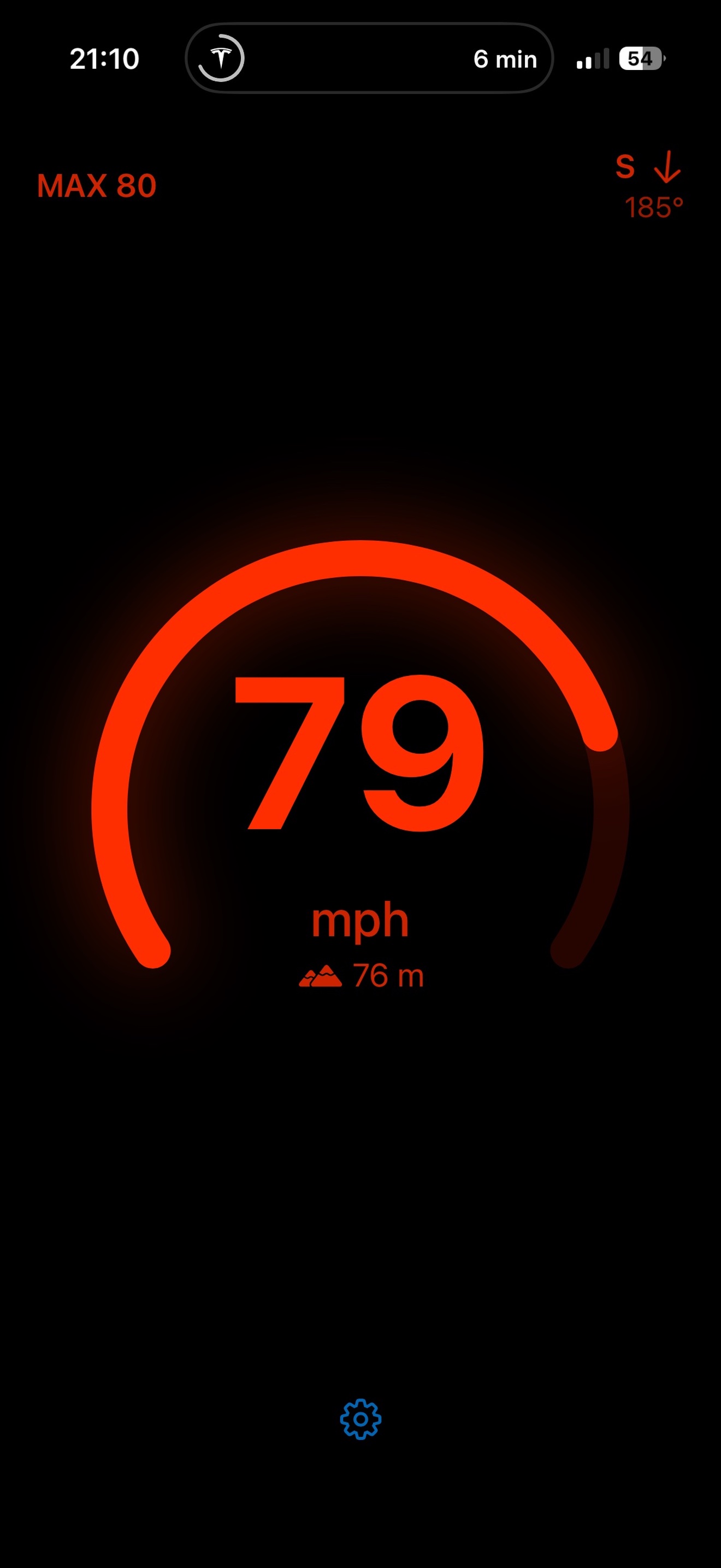 Speedometer One in night mode showing 79 mph in red