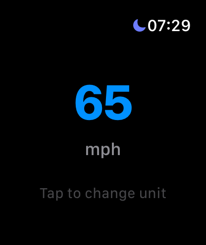 Speedometer One on Apple Watch showing 65 mph